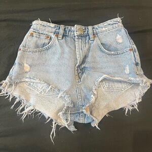 Zara High Rise Distressed Denim Shorts